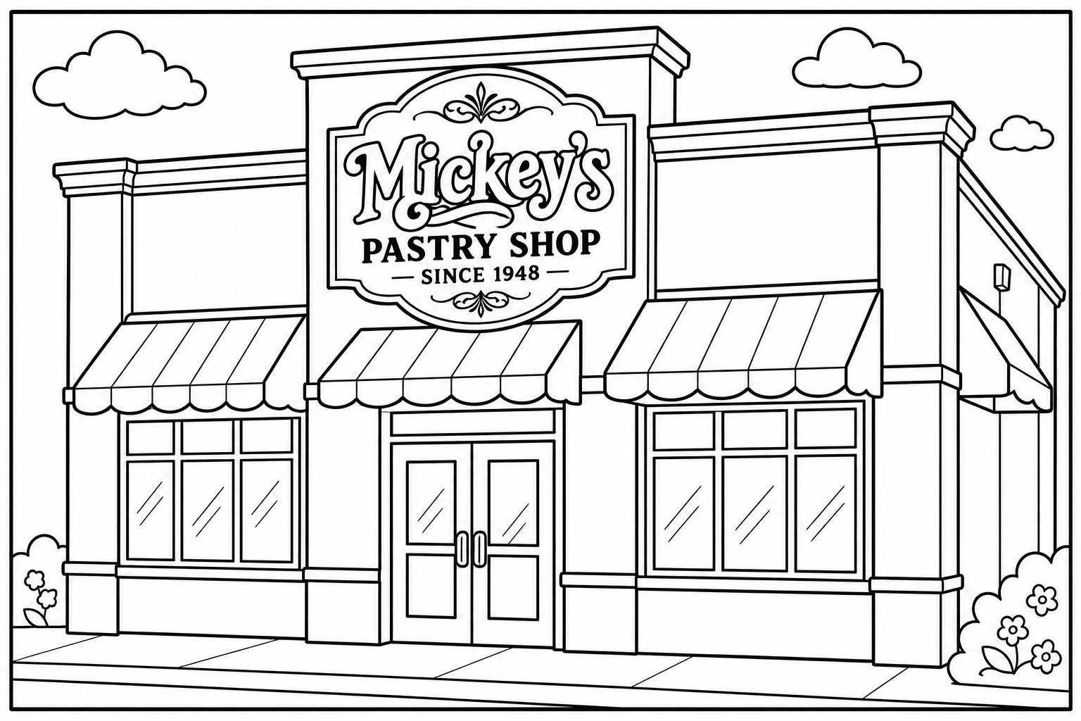 Our Storefront coloring page from Mickey's Pastry Shop